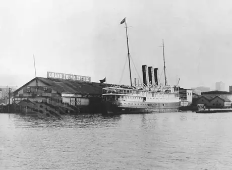 S.S. Prince George mooring at the Grand Trunk Pacific Coast Steamship Company harbour facilities