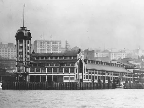 Grand Trunk Pacific Coast Steamship Company dock facilities viewed from offshore