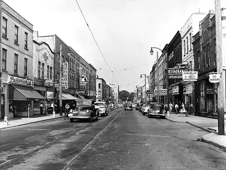 A streetscape looking east down Main Street