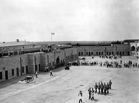 Fort Henry guards drilling on Parade Square