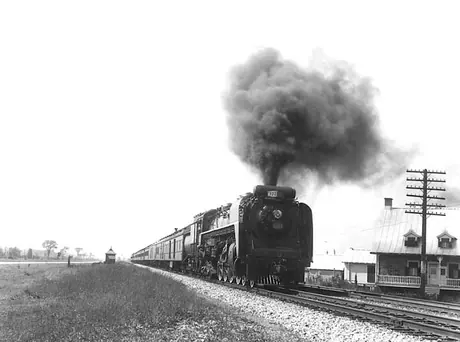 Canadian National Railways steam locomotive no. 6221 hauls the Maritime Express passenger train