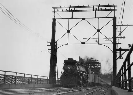 Canadian National Railways passenger train Ocean Limited crosses the Victoria Bridge