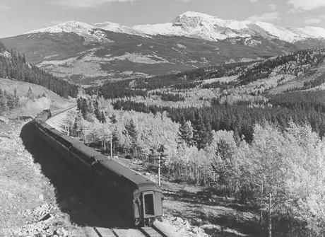 A Canadian National Railways passenger train enroute through the North Thompson valley west of Jasper