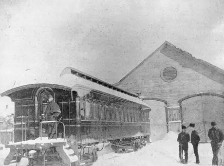 A railway car shed north of Moncton