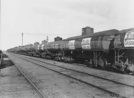 Tank cars transporting Royalite coal oil in western Canada