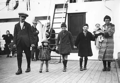 A family of settlers on their way to the new world aboard the S.S. Doric