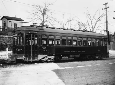 Niagara, St. Catharines and Toronto Railway electric interurban passenger car no. 123