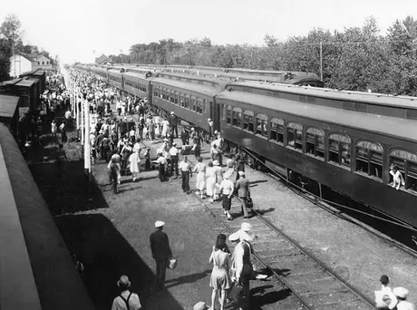 Canadian National Railway passenger cars at the Grand Beach Station