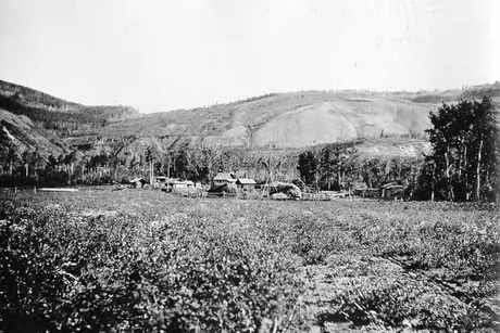 A cluster of ranch buildings visited on the Jasper-Peace River canoe trip