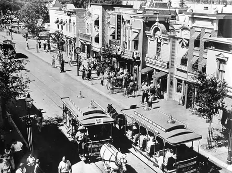 Horse-drawn trolley busses at Disneyland
