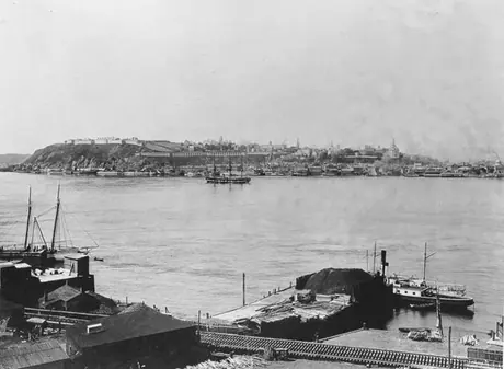 A view of Québec City from across the St. Lawrence River in the 19th Century