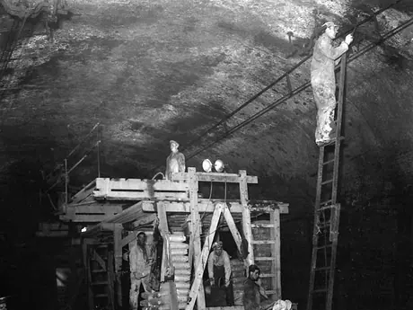Mount Royal Tunnel - workers repairing interior lining