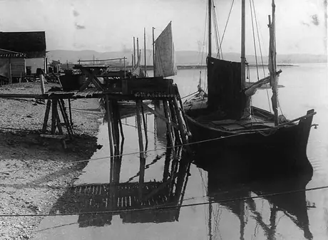 Fishing boats lining the harbour front