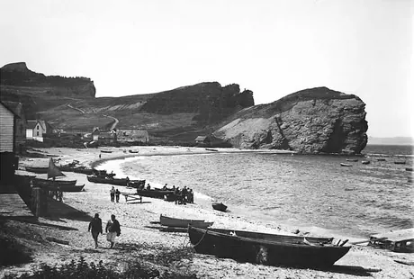 Fishing boats pulled up on the beach