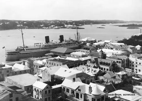 A passenger ship docking in the West Indies