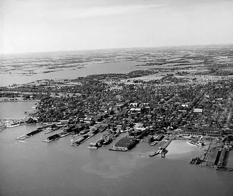 An aerial view of the harbour facilities