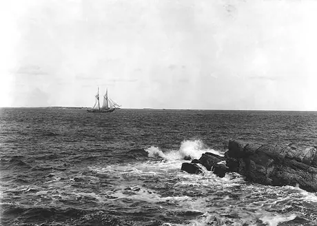 A fishing schooner along the coast of New England