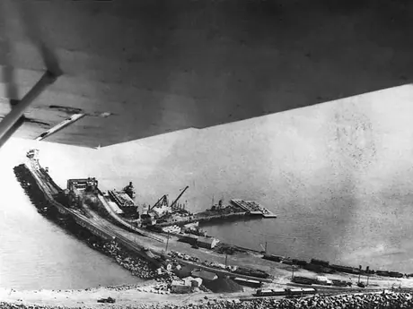 An aerial view of dock construction