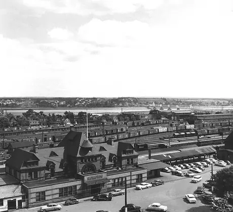 An aerial view of the Canadian National Railway station in Moncton