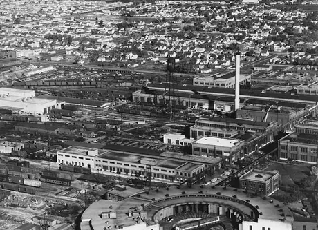 An aerial view of the Transcona repair shops