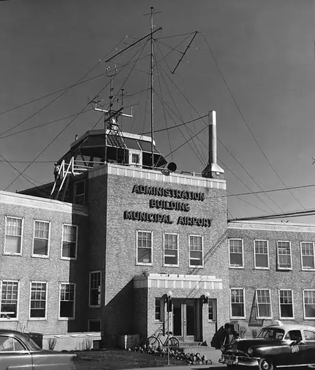 The administration building and tower at the Edmonton Municipal Airport