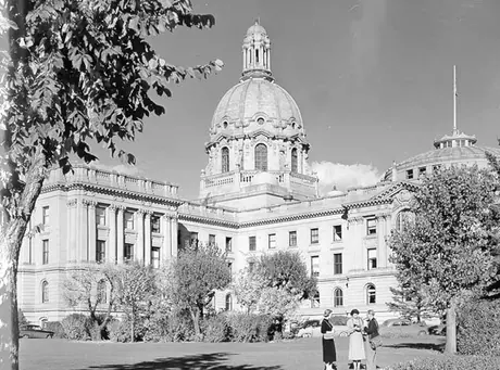 A close-up view of the Alberta Provincial Legislative Building