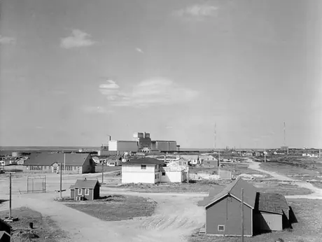 A view of Churchill showing grain elevator in the background