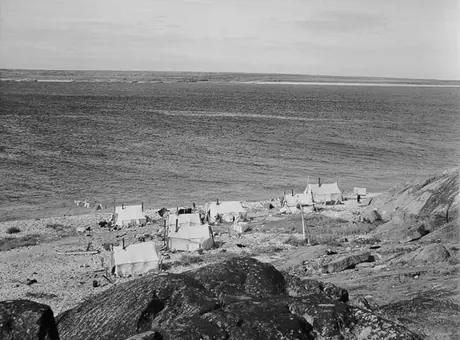Aboriginal encampment by the shore of Hudson Bay