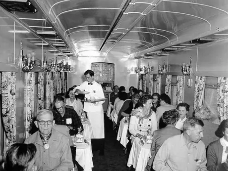 Tour group aboard the dining car
