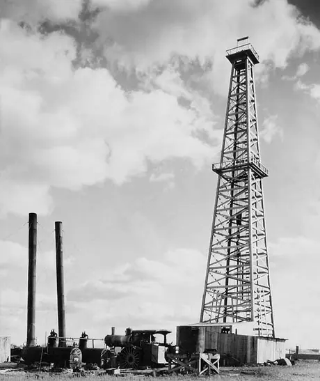 An oil drilling rig at the Wainwright oil field