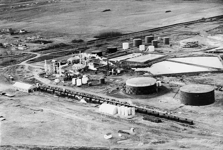 Aerial view of an oil refinery in western Canada