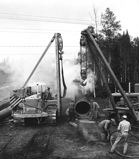 Moving the pipe segments into position