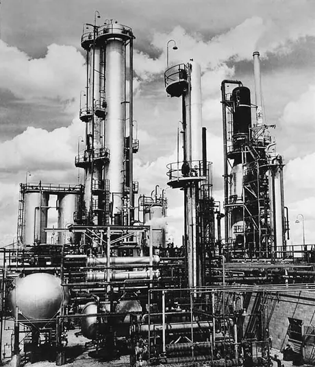 A close-up view of the apparatus at the British American Oil refinery