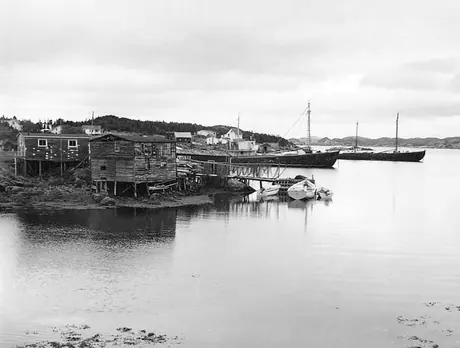 A view of fishing schooners near the wharf