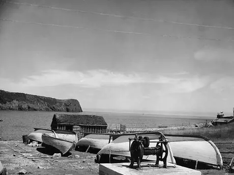 Boats pulled up onto the beach