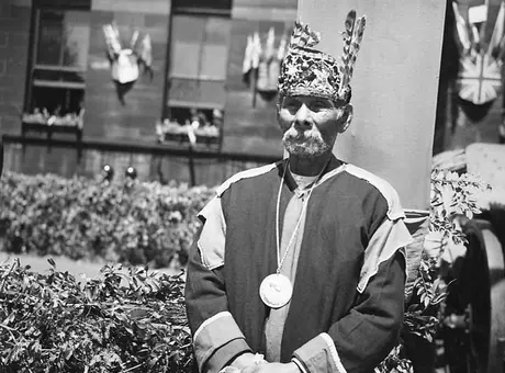 A Mi'kmaq Chief waits to be presented to their Majesties during the 1939 Royal Tour of Canada