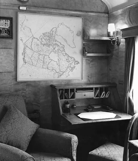 A view of a sitting room aboard the Royal Train used in the 1939 Royal Tour of Canada
