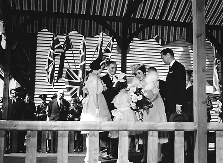 King George VI and Queen Elizabeth with the Mayor of Newcastle and flower girls during the 1939 Royal Tour of Canada
