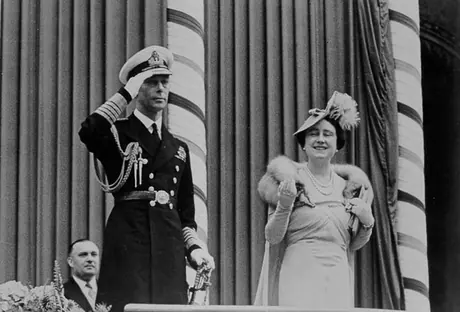 King George VI and Queen Elizabeth acknowledge the crowds at Toronto City Hall during the 1939 Royal Tour of Canada