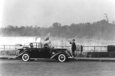 King George VI and Queen Elizabeth drive by Niagara Falls during their 1939 Royal Tour of Canada