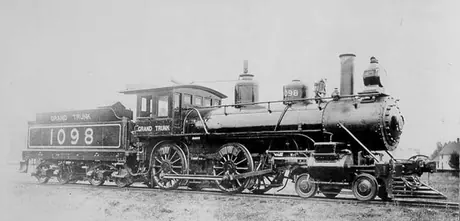 A side view of Grand Trunk Railway steam locomotive no. 1098
