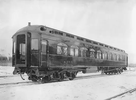 A wooden first class Grand Trunk Railway passenger car