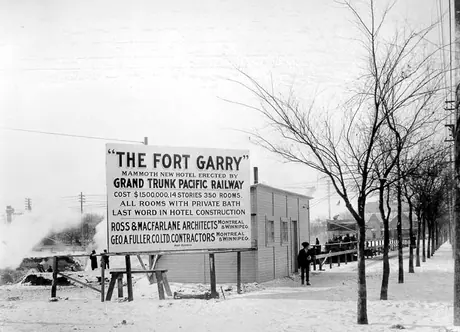 Sign indicating the future site of the Fort Garry Hotel