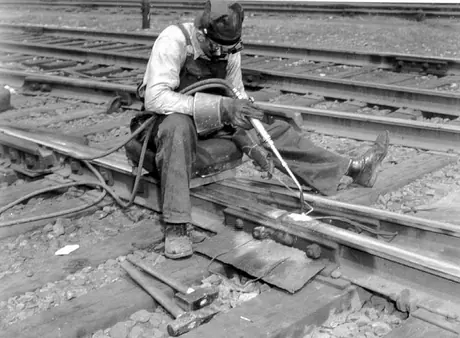 Sectionmen welding the main line at Turcot Yard