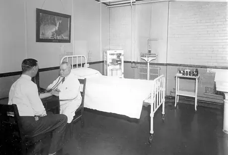 Patient having his blood pressure checked at the medical department clinic, Montreal