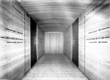 Interior view of box car 484327 built by National Steel Car