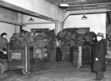 Central Station employees sorting shipments of Christmas mail