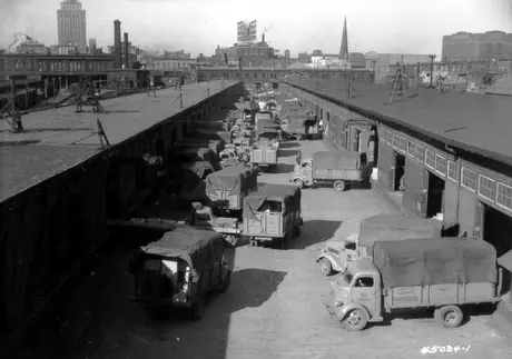 Freight sheds at Bonaventure Station showing cartage handling.