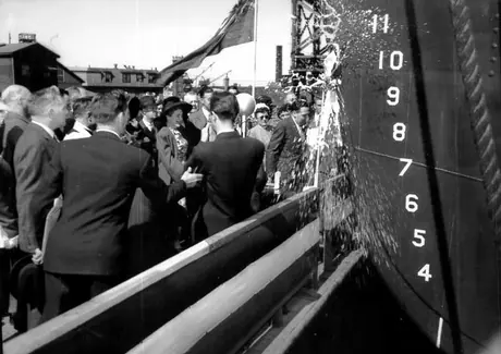 Launching of the Canadian Challenger by Mrs. R.A. Clarke, centre