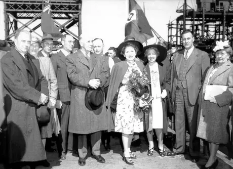 Mrs.  R.A. Clarke, centre, and others at the launching of the Canadian Challenger